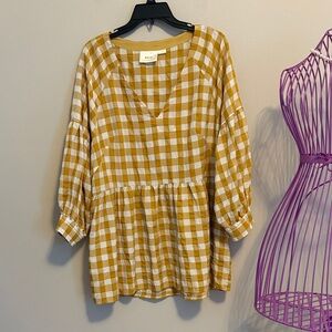 Maeve Mustard and White Checkered Blouse